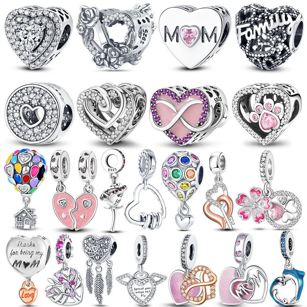 925 Sterling Silver Dangle Charm Unlimited Love Mom Heart to Heart Fashion Bead Fit Pandora Charms Bracelet DIY Jewelry Accessories