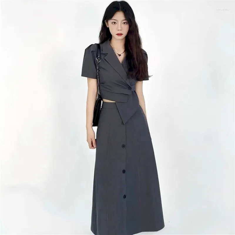 Zweiteiliges Kleid UNXX Sommer Koreanische Mode Rock Anzug Frauen Set Kurzarm Kurzen Abschnitt Jacke Top A-linie 2 stücke Passenden Sets