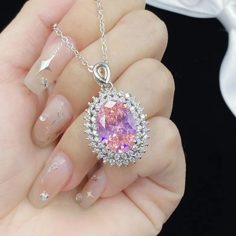 Anhänger Halsketten Ellipse Für Frauen Kette Choker Rosa Zirkon Elegante Große Weiße Kristall Halskette Schmuck Mädchen Geschenk