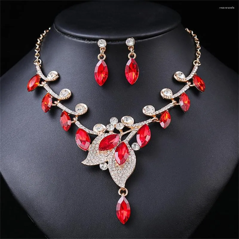 Red crystal necklace hotsell and earrings set