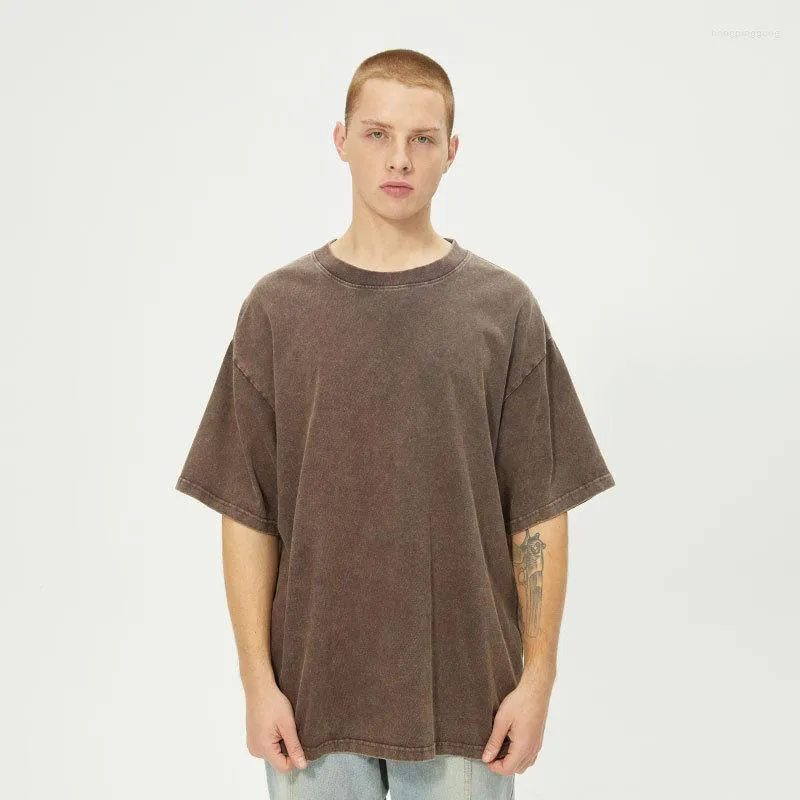 Men's T Shirts Round Neck American Street Heavy Short-sleeved Retro Washed Old T-shirt Men And Women Loose Oversize Half-sleeved Clothing