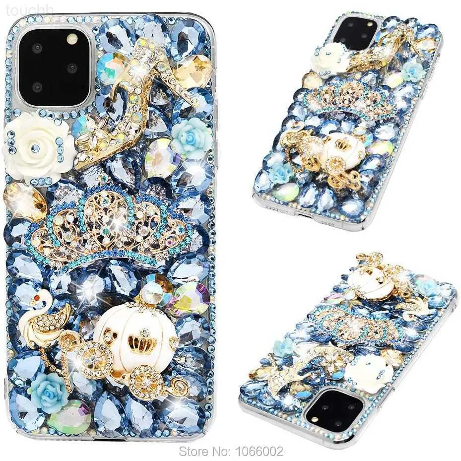 Obudowy telefonu komórkowego Luksusowy Bling Crystal 3D Cinderella Waiting Case dla Huawei P20 P30 P40 P50 Pro Honor 20 50 Lite 8x 9x Nova 9 5t L230731