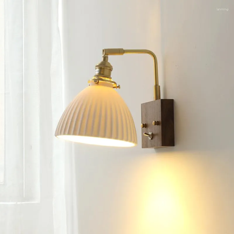 Wall Lamp Walnut Japanese Ceramic Scandinavian Living Room Entrance Bedroom Study Dining Lamps