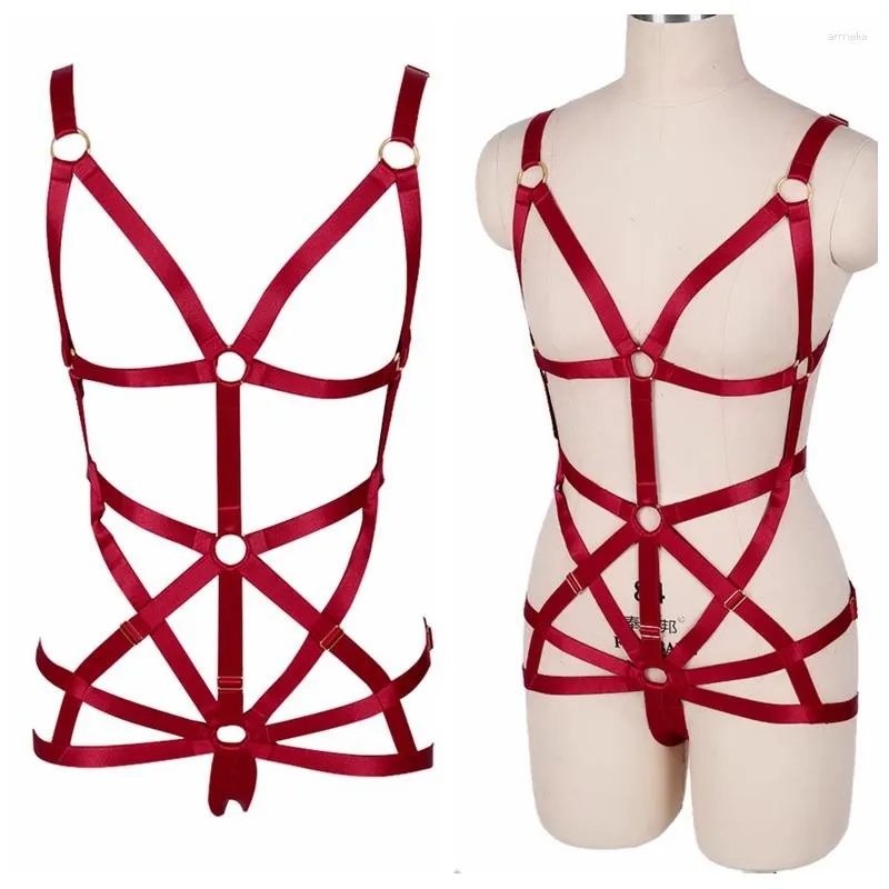 Harajuku Red Harness Bra Set Plus Size Strappy Tops With Triangle Punk