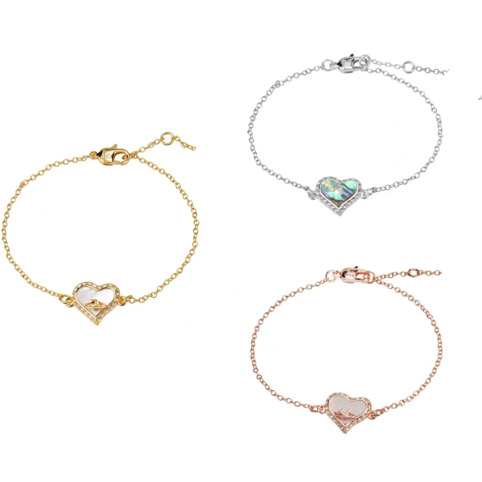 Diseñador de pulseras de corazón para mujer pulsera de saturno en forma de corazón de nácar lujo famoso joyero plata oro rosa grabado cierre de langosta regalo de mujer