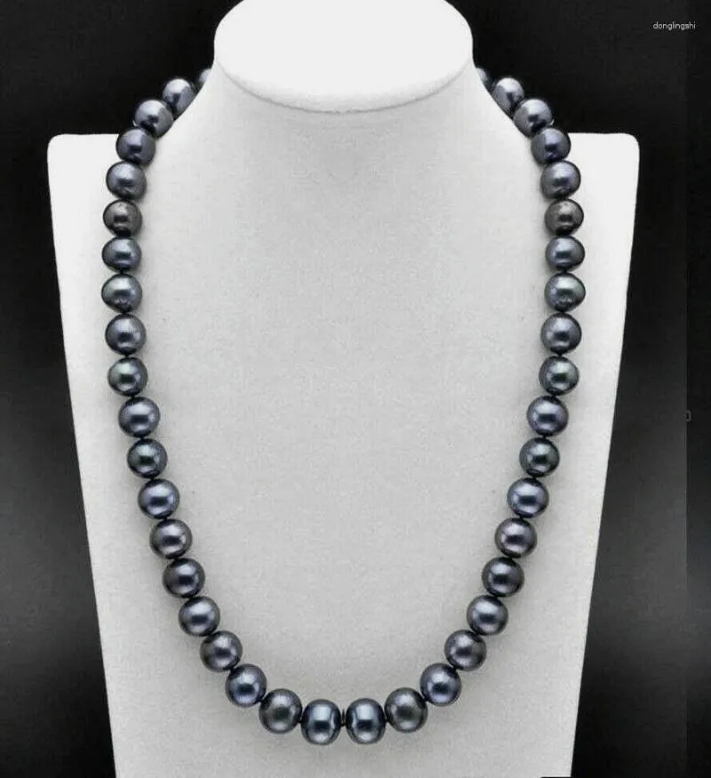 Kettingen natuurlijke 9-10 mm Tahitiaanse zwarte blauwe PAREL KETTING 14K GOUD 18 "fine JewelryJewelry Making