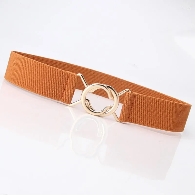 Striped Elastic Waistband With Red Metal Buckle Elegant Womens