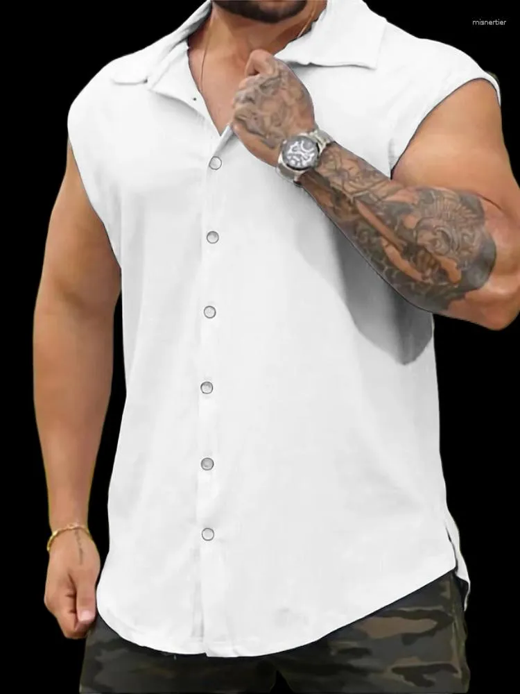 Chemises décontractées pour hommes 2023 printemps/été polyvalent chemise sans manches personnalisée pour hommes solide noir grand haut gilet