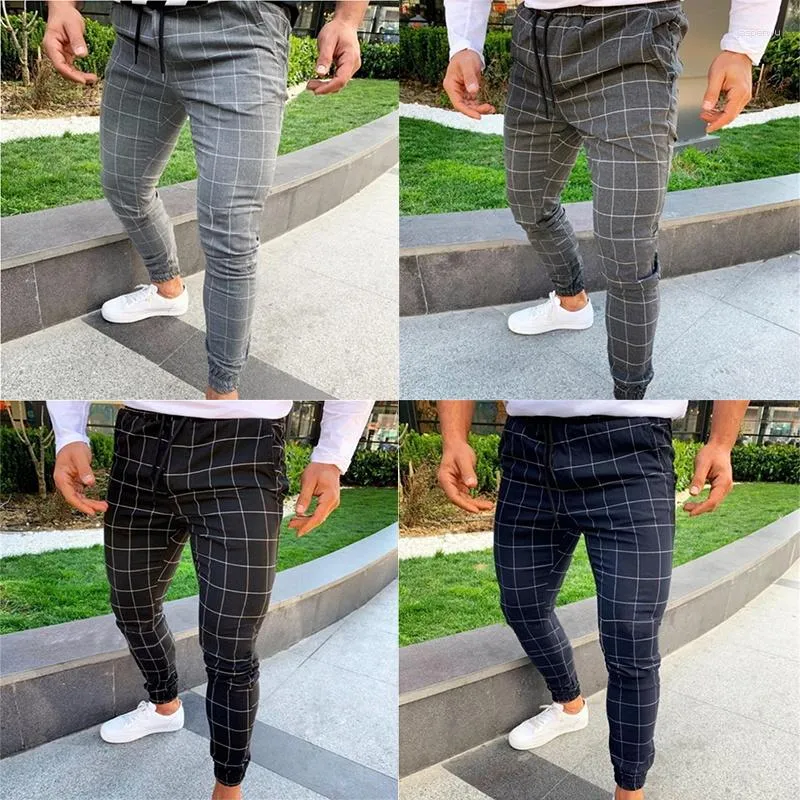 Männer Hosen Männer Mode Dünne Plaid Gedruckt Büro Casual Elastische Slim-Fit Jogger Kordelzug Jogginghose Sommer Bleistift Hosen