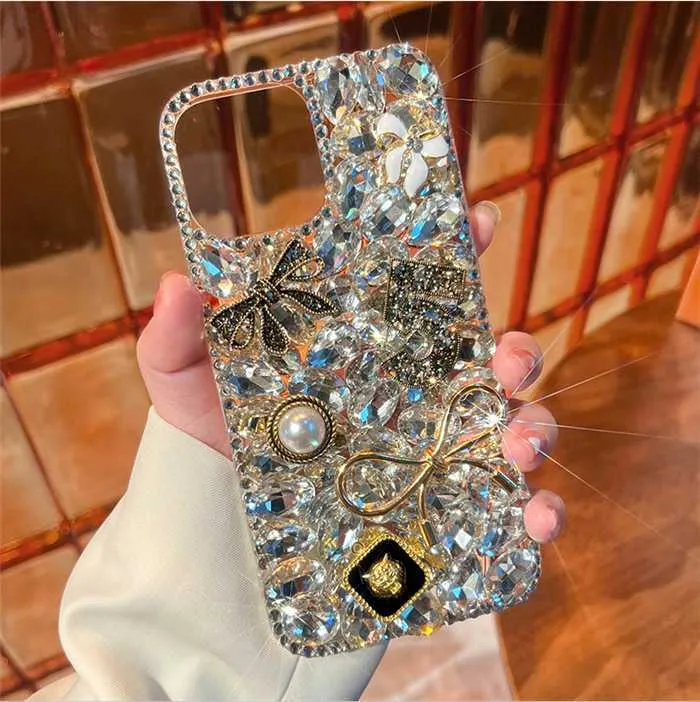 Obudowy telefonu komórkowego Luksusowe 3D Glitter Diamond Bling Case Rhinestone Telefon Coque Fundda COQUE na iPhone 12 13 Mini 11 Pro Max XS Max XR x 8 7 6s plus L230731