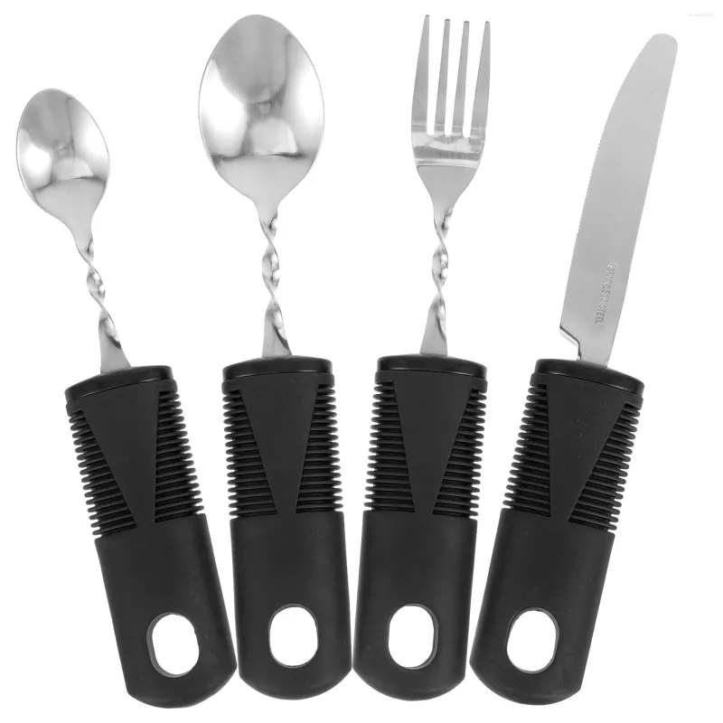 Set di stoviglie 4 pezzi Set di quattro pezzi Utensili per anziani Piatti in acciaio inossidabile Stoviglie per disabili Posate Bistecca ponderata Adulti