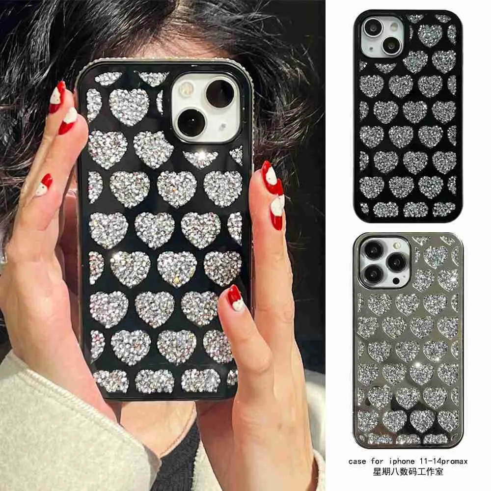 Custodie per cellulari Luxury Bling Love Side coppia di diamanti Custodia morbida per telefono con paillettes per iPhone 14 11 12 13 Pro Plus Cover posteriore per moda di alta qualità Coque L230731