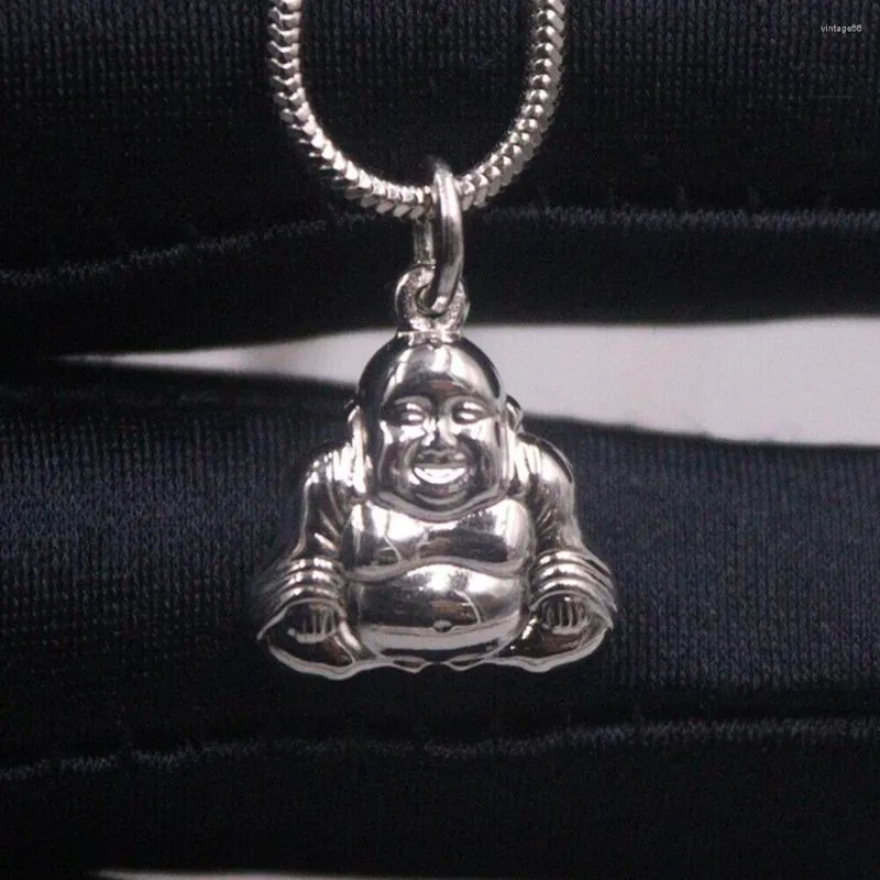 Catene Ciondolo Benedizione Piccolo Buddha In Argento Sterling 925 Vero 20 Mm H