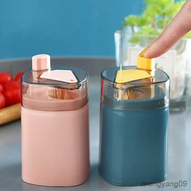 2st Toothpick Holder Home Creative Automatic Pops Up Toothpick Box Dispenser Home Matsal Kök Tandtillverkningslådor Holder R230802