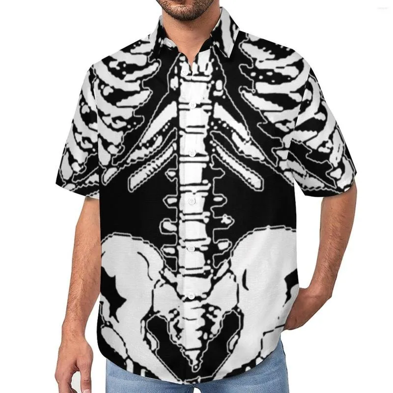 Camicie casual da uomo Camicette di scheletro di Halloween Stampa del bacino dell'uomo Modello a maniche corte Hawaii Trending Camicia da vacanza oversize Idea regalo