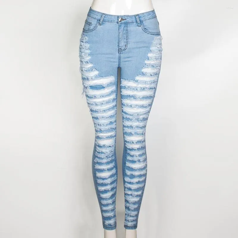 Kvinnors jeans tätt rippade capri kvinnor smal passform tiggar denim byxor förstörda skurna hål skador rivna byxor kvinnliga sexiga kläder chic