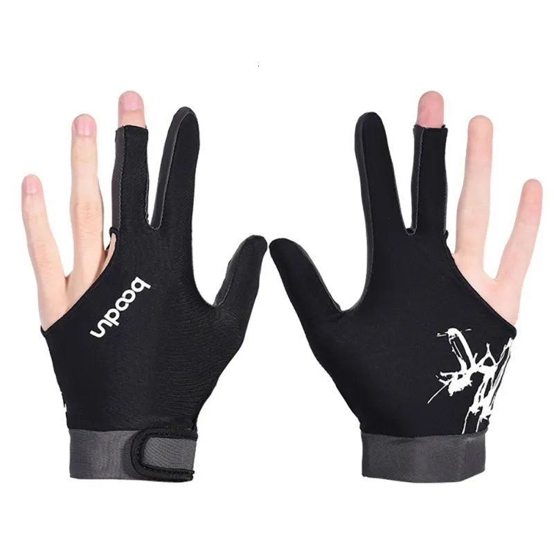 Accessoires de billard 1PC Gants de billard à trois doigts Homme Femme Respirant Broderie Billard Élasticité Sport Gant Antidérapant Billard Cue Gant 230801