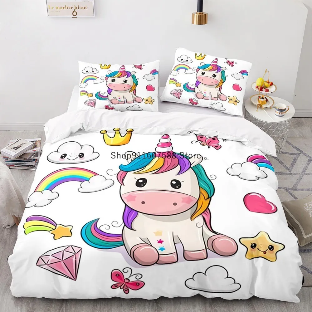 Set biancheria da letto per bambini regali unicorno e set copripiumino con  stampa di cavalli colorati per bambini ragazze ragazzi 2/3 pezzi trapunte  rosa singole - AliExpress
