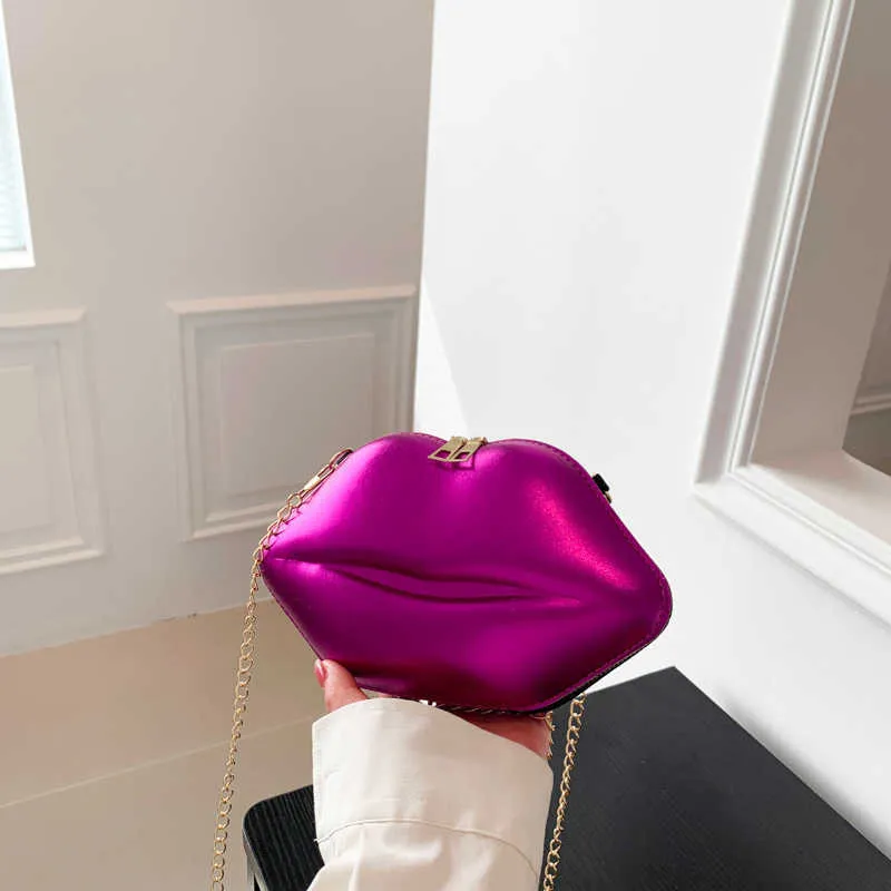 Läderläppväska Box Clutch Lip Shaped Party Bags Spring Summer New Fashion Chain Bag Axel Cross Lip Women's