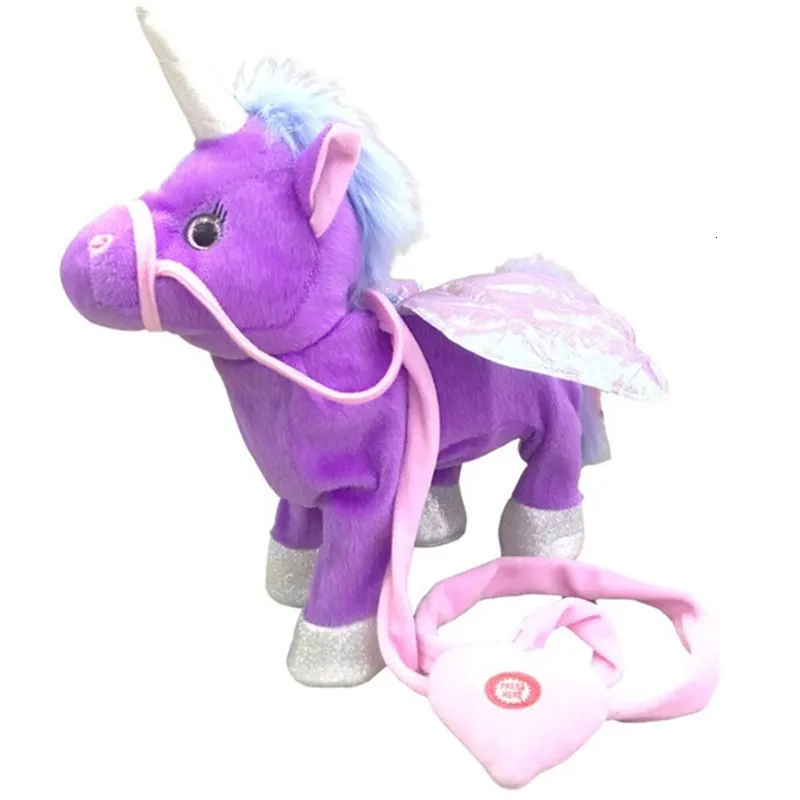 Plush Dolls 25cm Magic Unicorn Walking Talking Stuffed Animal Horse Toy Sound Record Fantasy Gift for kids 230802