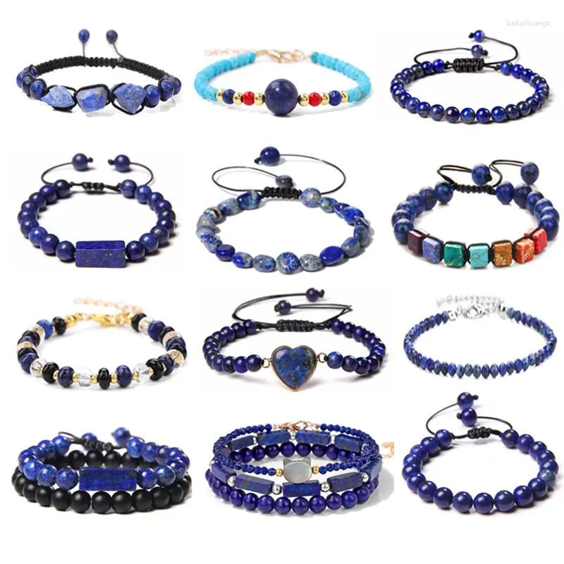 Strang Unregelmäßige Chip Stein Lapis Lazuli Perlen Armband Zarte Handgemachte Perlen Charm Armbänder Einstellbar Frauen Männer Edlen Schmuck Geschenk