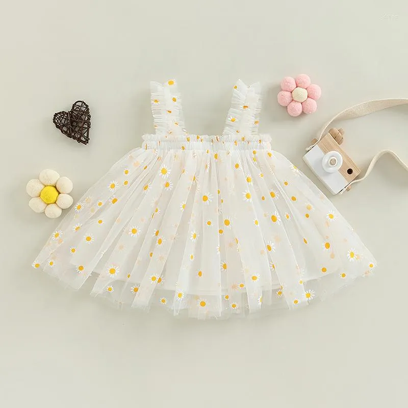 Robes de fille Toddler Girls Summer Sling Dress Sans manches Daisy Print A-line Tulle Princess 0-5Years