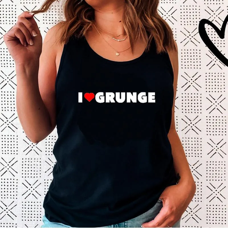 Débardeurs pour femmes I Love Grunge 2000s Goth Clothes Y2k Débardeurs Femmes Coton Sans Manches Racerback Graphic Tee Hollow Out Off Shoulder Top