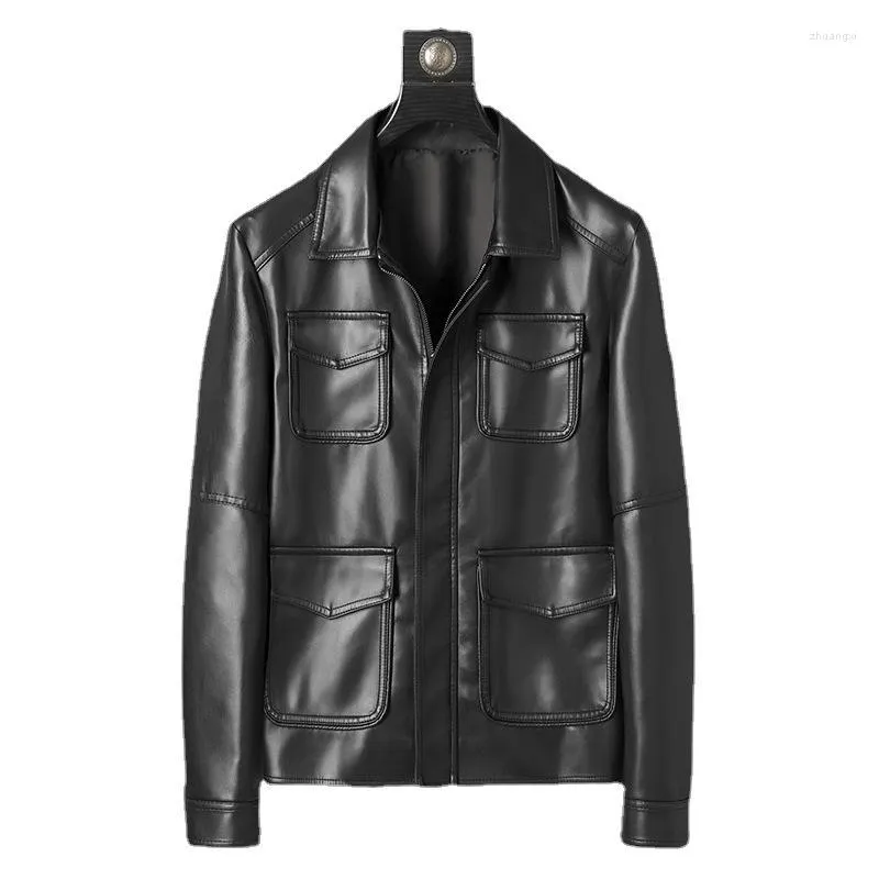 Herrenjacken Herren Leder PU Jacke Wholesell Preis Herbst Viele Taschen Schwarz Künstliche für Mann Größe L-4XL