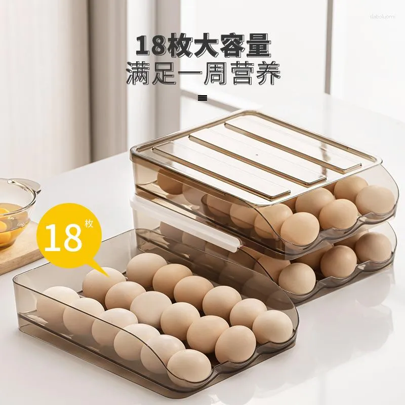 Förvaringsflaskor Automatiska 2-lager Rolling Egg Box Rack Holder för kylskåp Fresh-korg Containrar Köksarrangörer