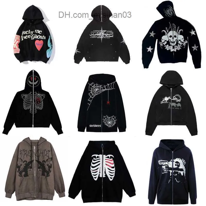 Men's Hoodies Sweatshirts Men's Women's Top Sweatshirt American Fashion Full Zip Hoodie Black Skeleton Style Slow Hoodie Coat Sportswear Z230802