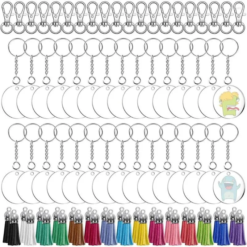 Nyckelringar 150st Clear Blank Kit Akryl Nyckelringsämnen Key Chain Rings and Jump för Crafting Vinyl Projects DIY Supplies