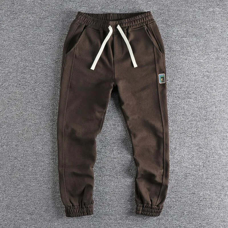 Men's Pants Twill Knitted Washed Casual For Men Clothing Embroided Sweatpants Loose Oversized Trousers Drawstring Elastic Waist Jogger