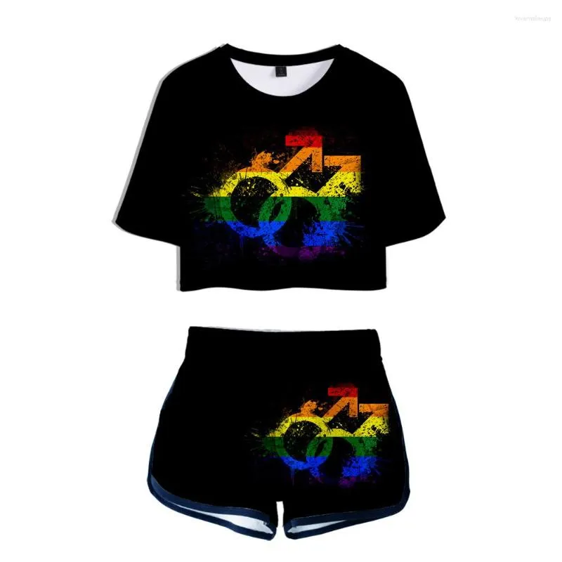 Kadınların izleri Summer Fashion Street Aynı Harness Harajuku 3D T-Shirt Baskı LGBT Glamour Seksi Sıradan Şort İki Parçalı