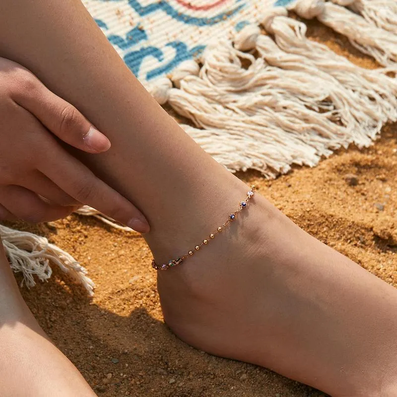 Anklets Copper Plated 18K Gold Europe And America Beach Vacation Style Metal Texture Senior Sense Pendant Accessories Ankle Women