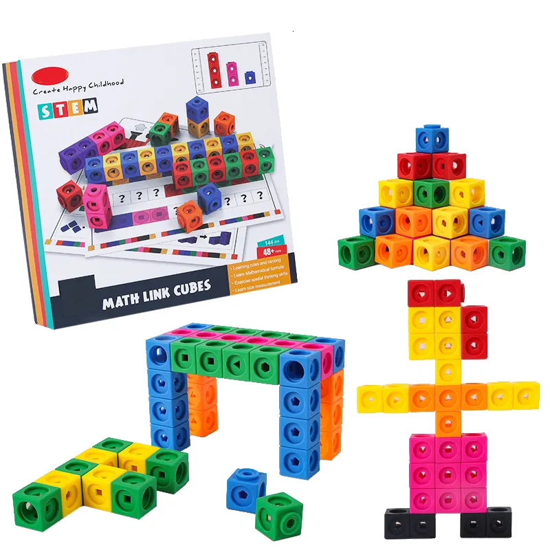 Montessori Mathematic 10 Colors Rainbow Links Cube Snack Block Stacking Games