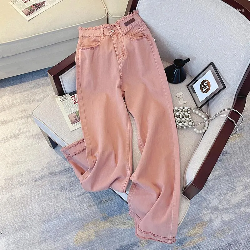 Jeans da donna 2023 Haren Pink Pantaloni a figura intera Vita alta Fashion Lady Donna Denim Loose Stretch Sweet Pant Big Size