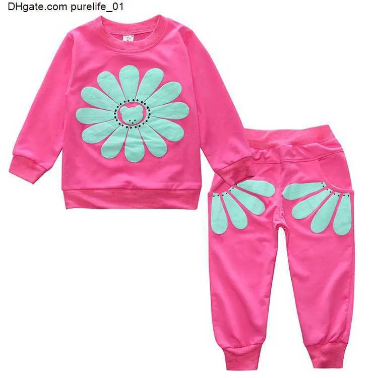 Neonate Completi di abbigliamento Primavera Autunno Fiori Tempo libero T-shirt a maniche lunghe Pantaloni Neonata Vestiti per bambini Abiti Bebes