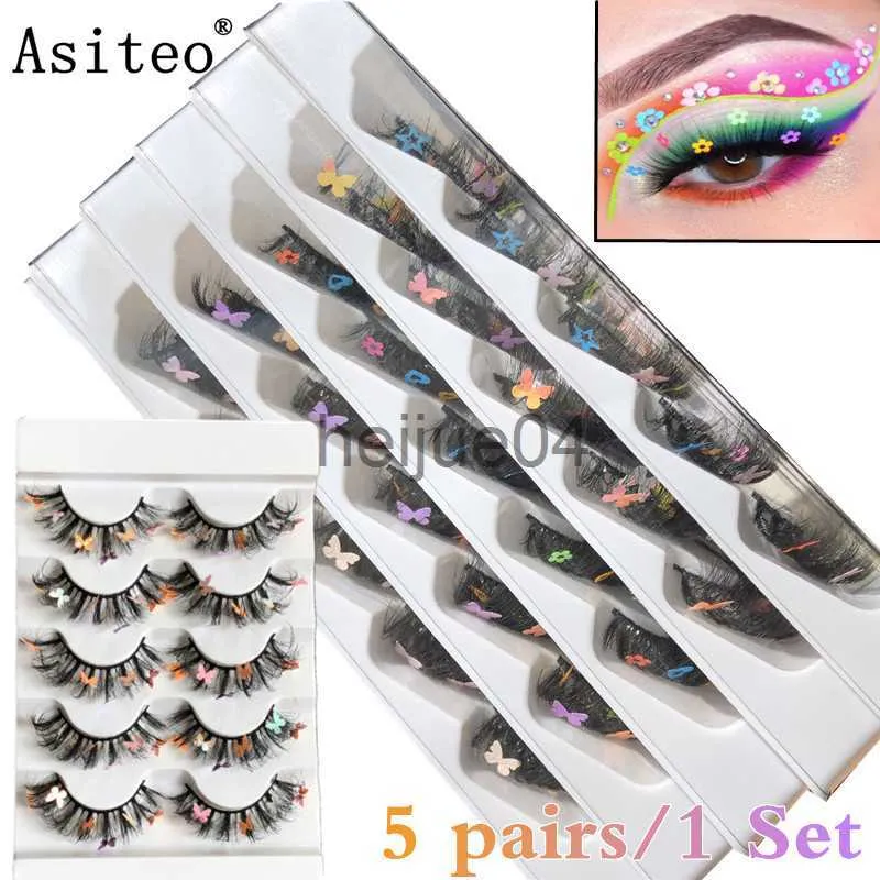 Fałszywe rzęsy Asiteo 5 par Butterfly Lashes 3D 5D Bezpejs Puszysty Faux Nocz Lash Hurtowe Diamentowe Fałszywe rzęsy Festiwal Muzyka x0802