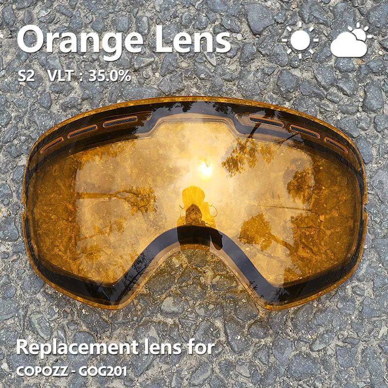 Skibril COPOZZ 201 Lens Voor Antifog UV400 Grote Sferische Bril Sneeuw Eyewear Lenzen ReplacementLens Alleen 230801