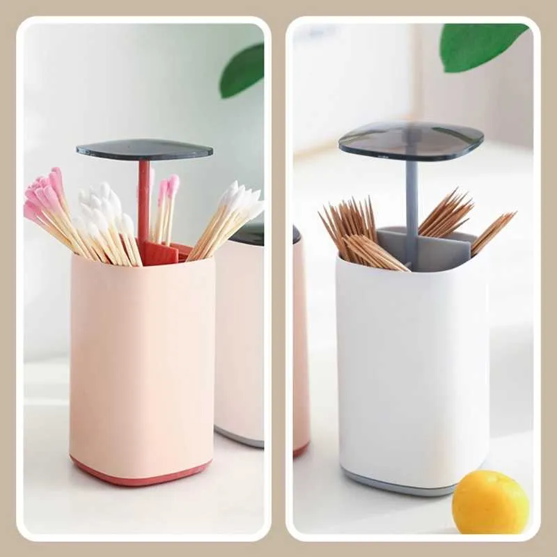 2st Toothpick Holders Pop-Up Cotton Swabs Box Toothpick Holder Tooth Pick Automatic Dispenser Press Can Cotton Container Living Room Table Decor