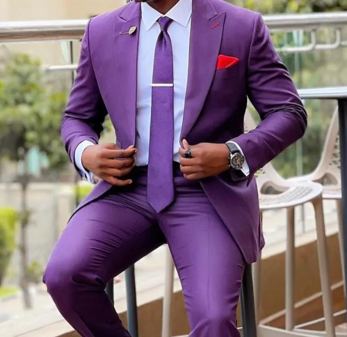 Men's Suits Purple Suit One Button Blazers Set For Wedding Slim Fit Male  Tuxedos 2 Pieces Jacket And Pants Peaked Lapel Groom Wear