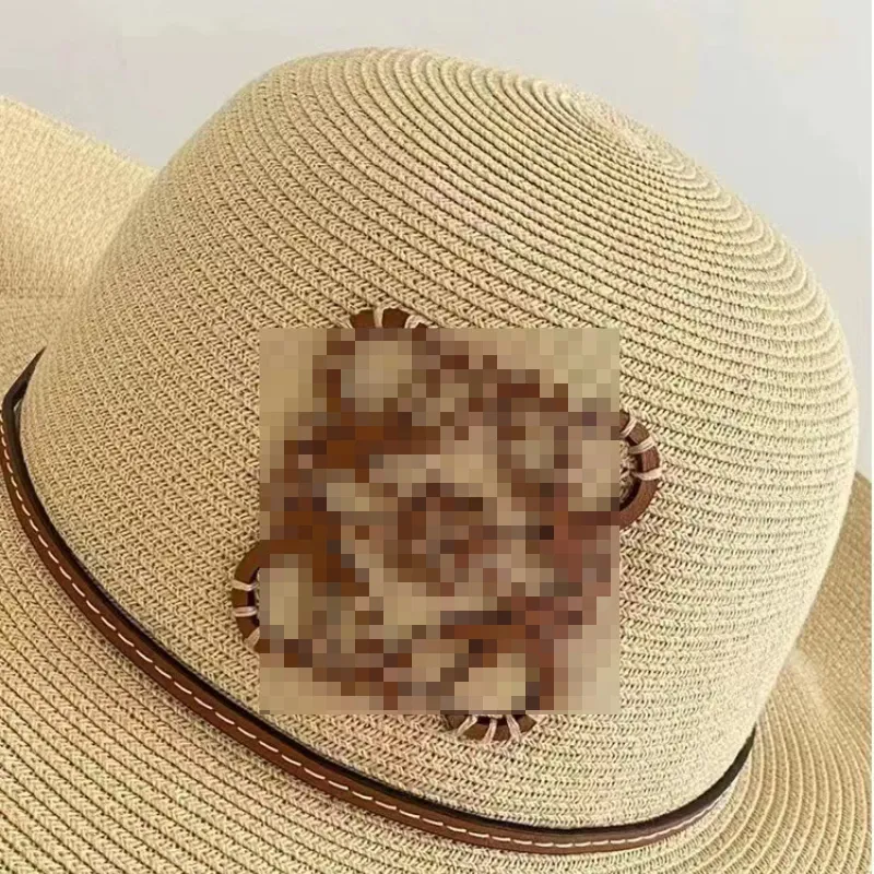 Chapeau de paille à la mode pour les hommes et les femmes Applique géométrique Protection UV Face Headgear Beach Hat