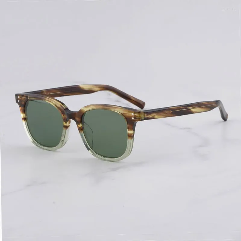 Sonnenbrille Vintage quadratische Brillengestell Herren Schattierungen klassisches Patchwork-Design Handarbeit gestreift grün Acetat Solar für Damen