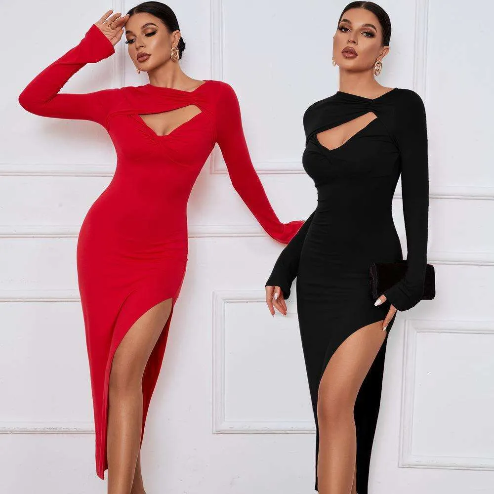 Womens Long Dress Slim Fit Butt Tight Sexy Split Sleeve