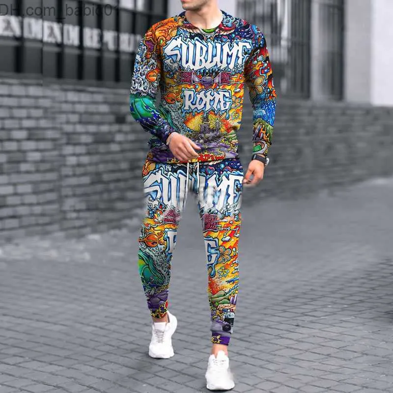 Men's Tracksuits Men's Tracksuit Casual 2 Piece Long Sleeve T-Shirt+Trousers Suit Fashion Outfits Colorful Daily Wear Set Oversized Clothing T230802