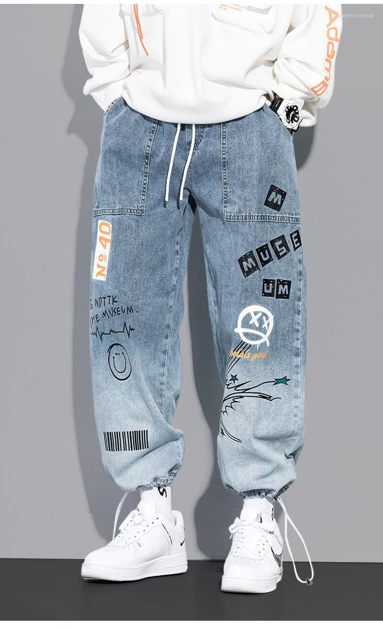 Erkekler kot sokak kıyafeti hip hop Kore moda yüksek kaliteli elastik harun sıradan pantolon joggers geniş bacak artı boyutu S-5XL