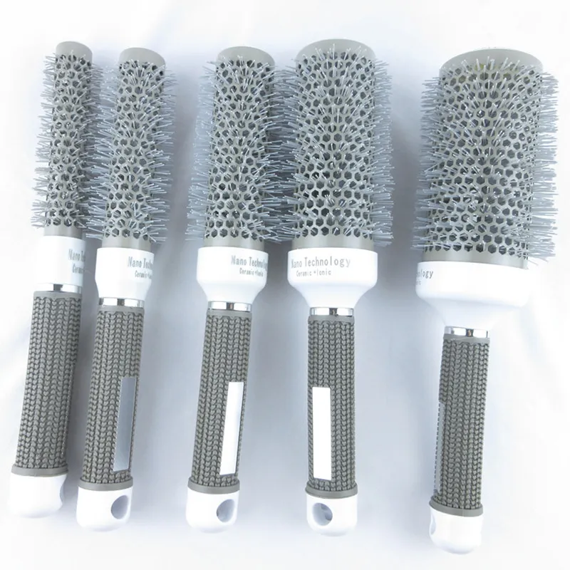 Round Comb Ceramic Nano Thermal Ceramic Ion Round Barrel Comb Hair Straightener Brush for ...