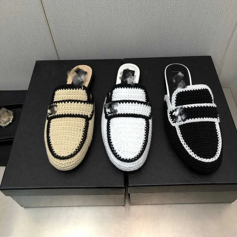 Chanells Flat Raffia Channel Half Interlocking c Branded Mules Espadrilles  Straw Slippers Sandal Knitted Weave Designer Slipper Buckle Platform Mule 