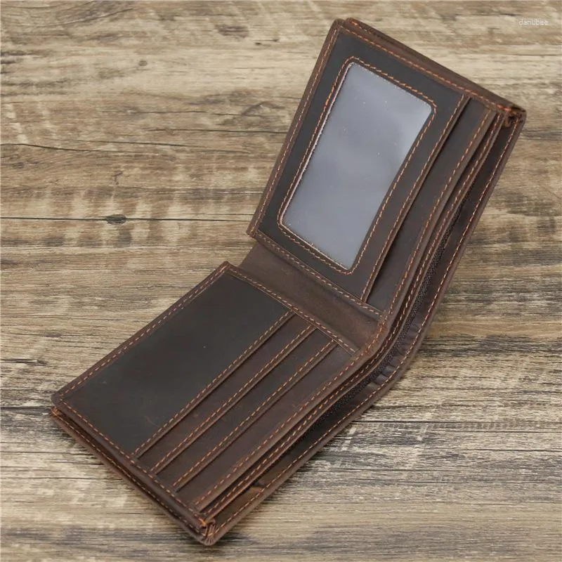 Plånböcker myntväska män id kortväska vintage äkta läder plånbok mode enkelt och hållbart brunt som en gåva till din man