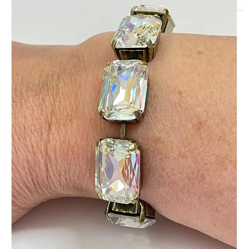 Link Armbänder Glas Kristall Intarsien Glänzendes Armband Frauen Mädchen Einfache Exquisite Kupfer Klaue Kette Kragen Hochzeit Braut Party Handgemacht